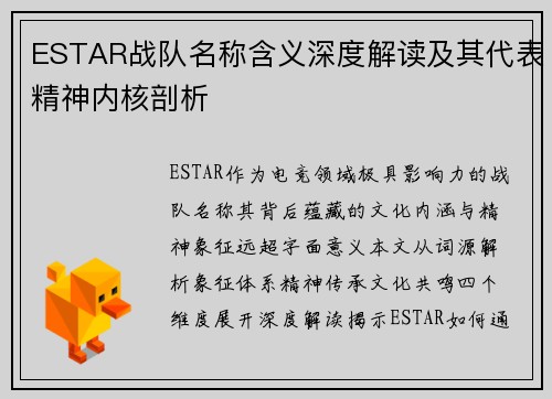 ESTAR战队名称含义深度解读及其代表精神内核剖析