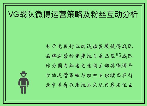 VG战队微博运营策略及粉丝互动分析