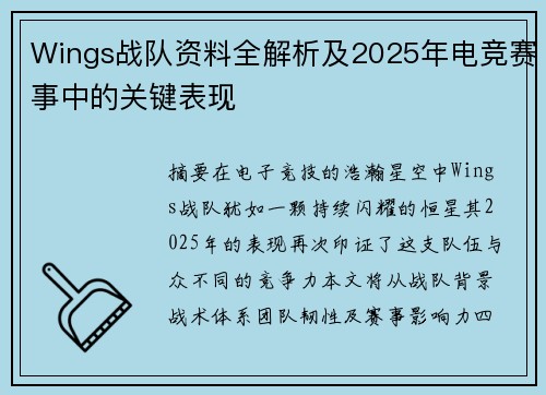 Wings战队资料全解析及2025年电竞赛事中的关键表现